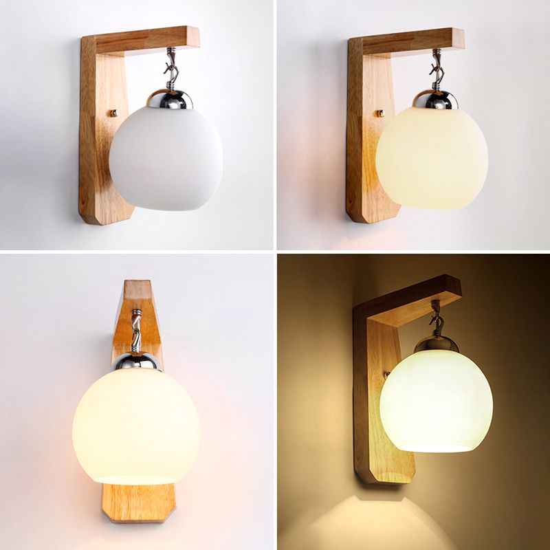 Muto Applique Globe Scandinave, Bois/Verre/Métal, Beige, Salon - Neutralighting