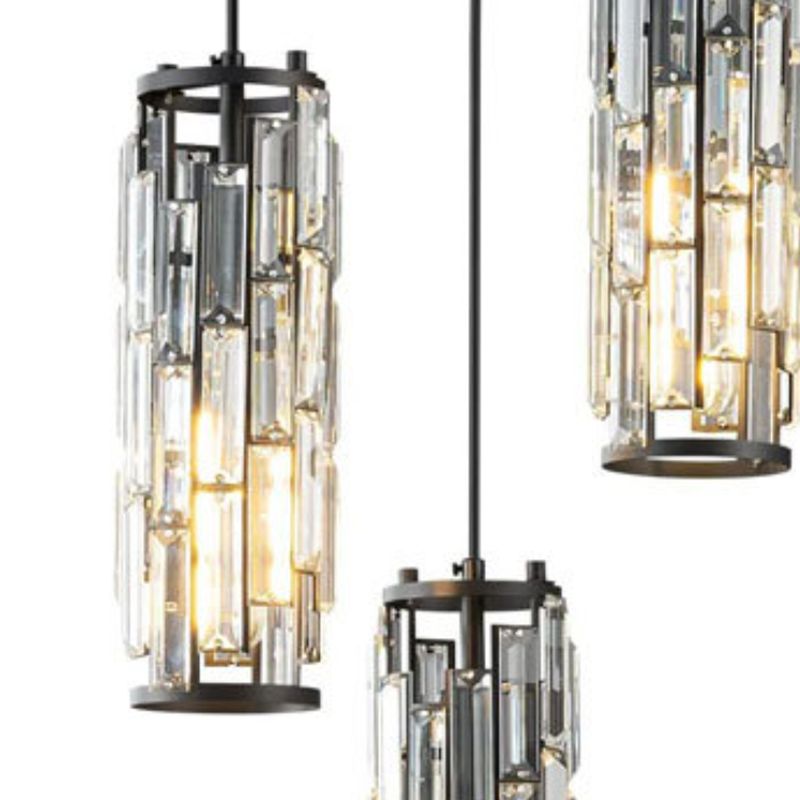 Kristy Suspension Cylindre/Multi Cristal, Métal/Cristal, Doré/Noir, Salon - Neutralighting