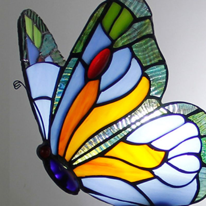 Arisha Applique Murale Papillon Tiffany, Métal/Verre, Bleu/Rouge/Multi-Couleurs/Bleu Clair - Neutralighting