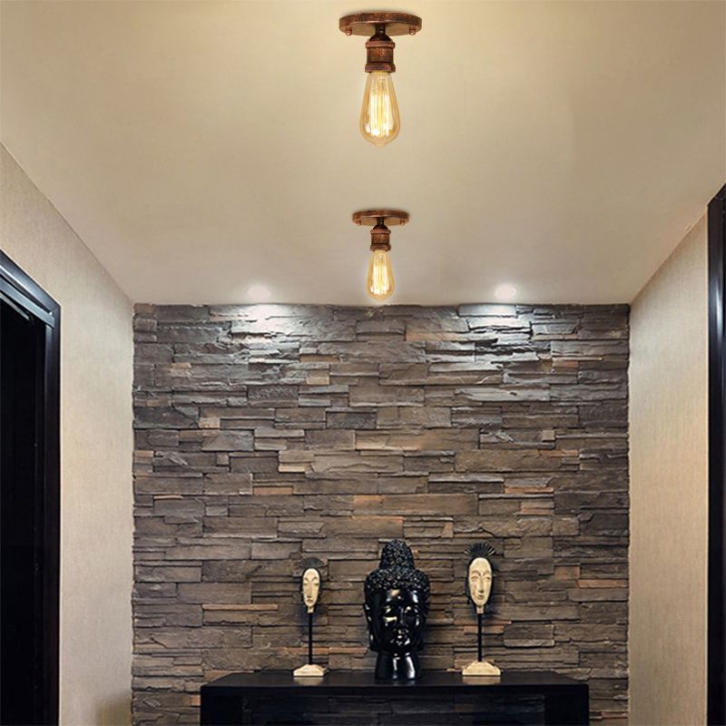 Silva Plafonnier Ampoule Vintage, Métal, Noir/Laiton/Rouille/Chromé, Salon - Neutralighting