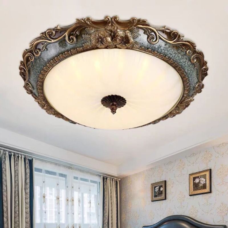 Tiffany Plafonnier Dôme Vintage, Résine/Métal, Laiton, Salon - Neutralighting