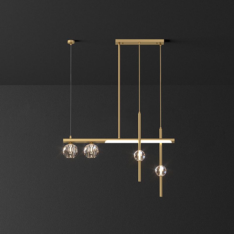 Kristy Suspension Linéaire/Sphère Moderne, Métal/Cristal, Doré, Salle à Manger - Neutralighting