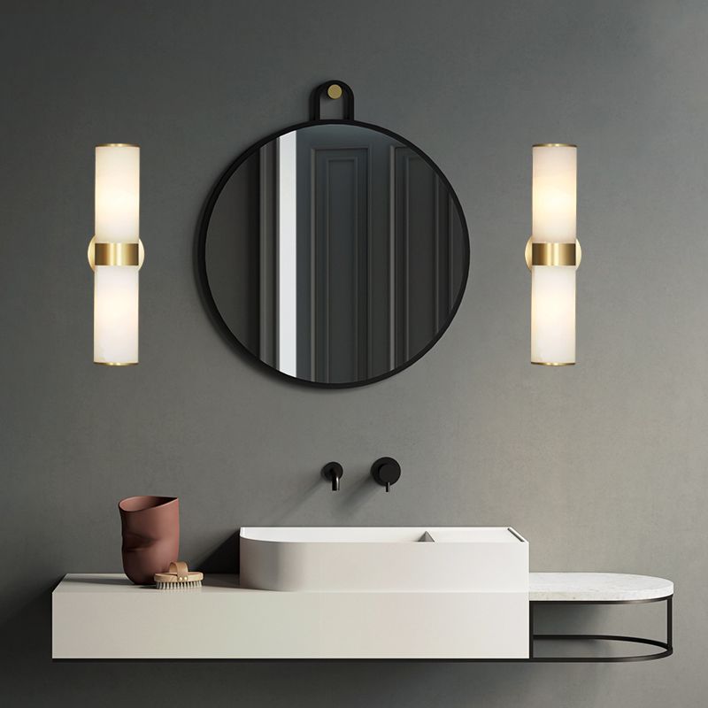 Arisha Applique Murale Contemporaine à Double Lumières, Métal/Pierre, Laiton, Salon - Neutralighting