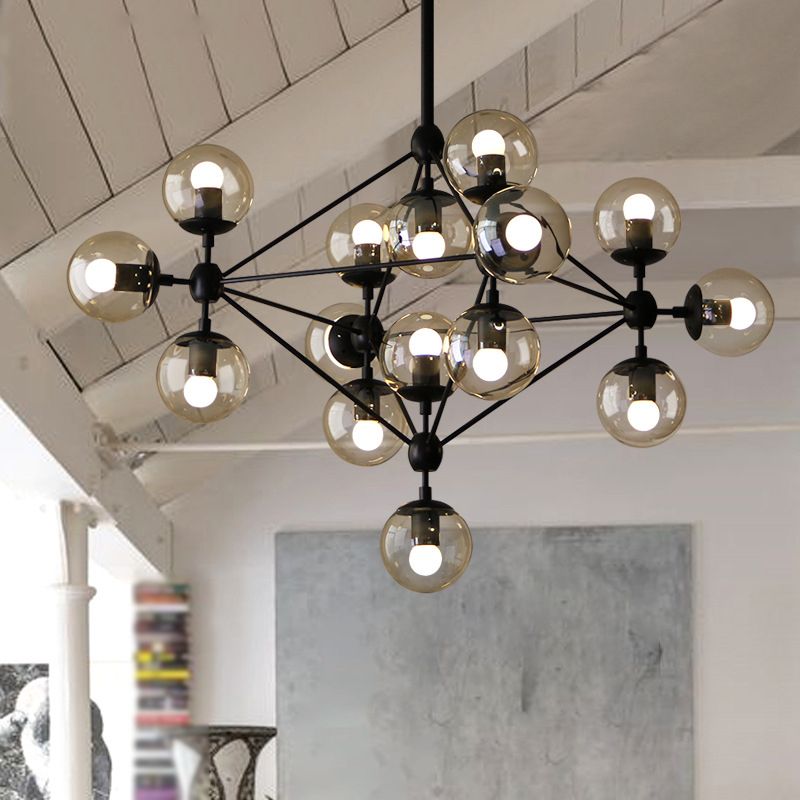 Valentina Lustre Industriel, Metal/Verre, Noir, Chambre - Neutralighting