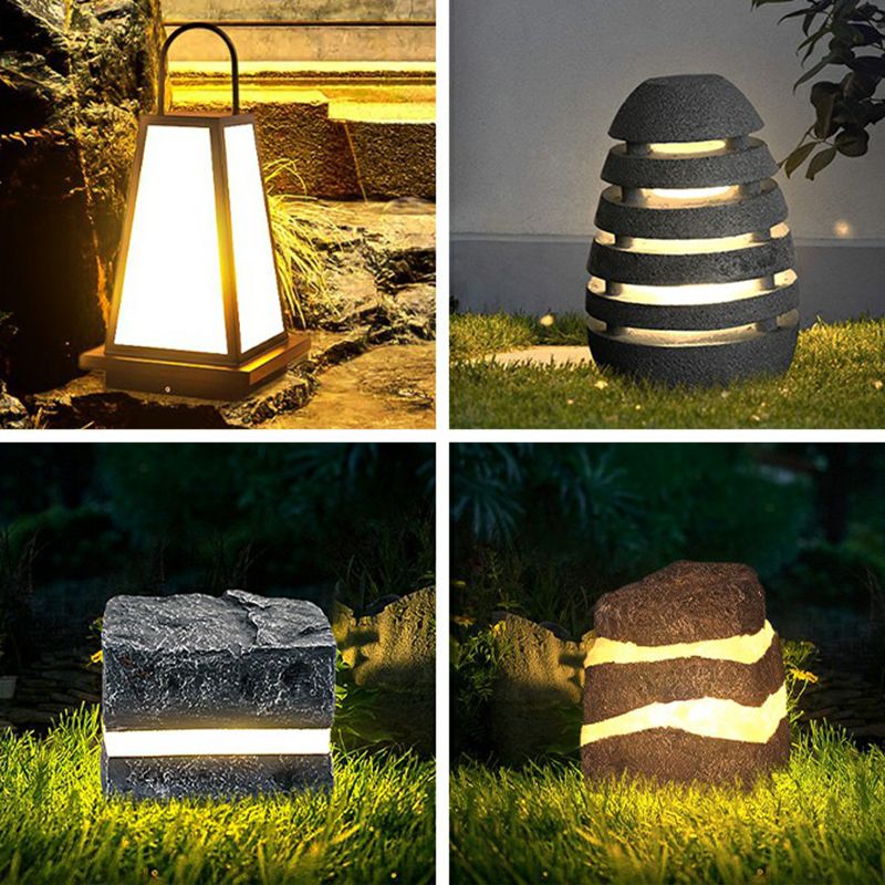 Ray Lampe Extérieure au Sol Pierre Moderne, Métal/Résine, Gris, Jardin