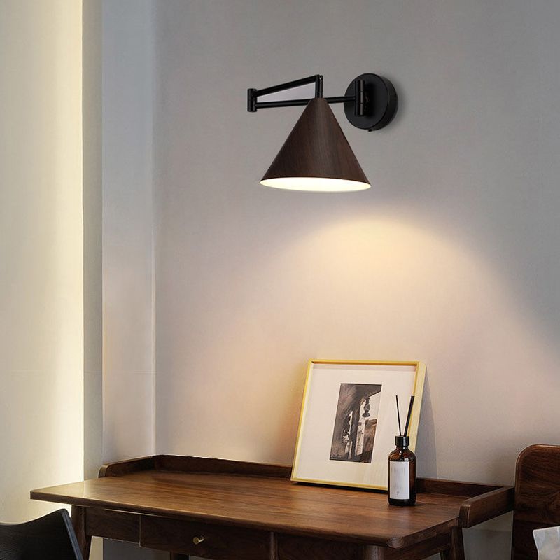 Muto Applique Murale Ajustable Conique, Métal, Marron/Bois, Chambre - Neutralighting
