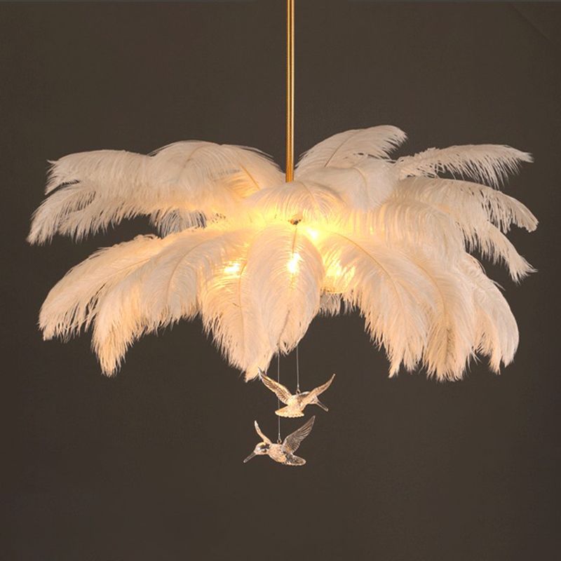 O'Moore Lustre Fleur Naturel Verre/Plume Blanc Salon
