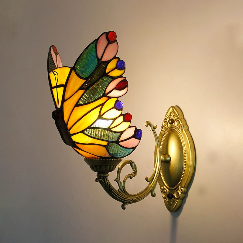 Arisha Applique Murale Papillon Tiffany, Métal/Verre, Bleu/Rouge/Multi-Couleurs/Bleu Clair - Neutralighting