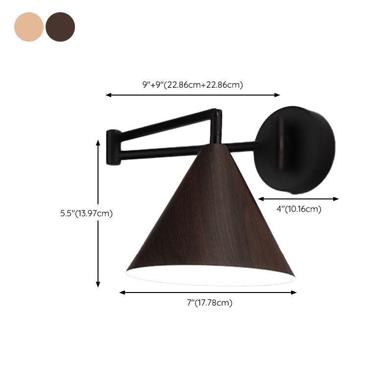 Muto Applique Murale Ajustable Conique, Métal, Marron/Bois, Chambre - Neutralighting