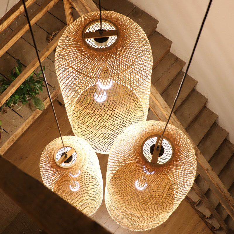 Ritta Design Italien Luminaires Suspensions Dôme Vintage Bamboo Bois Chambre à Coucher - Neutralighting