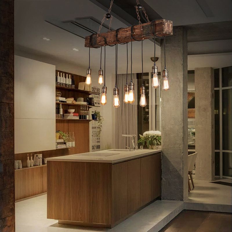 Silva Vintage LED Suspension Marron Bois Verre Salle à manger Salon - Neutralighting
