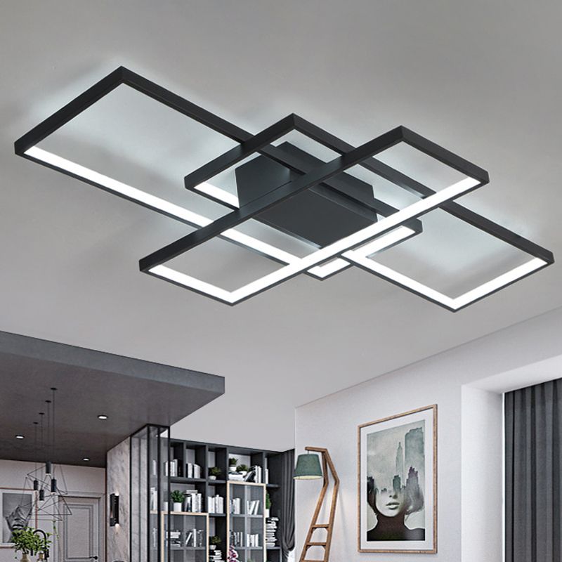 Arisha Plafonnier Rectangle Moderne, Métal/Gel de Silice, Noir/Blanc, Salon - Neutralighting