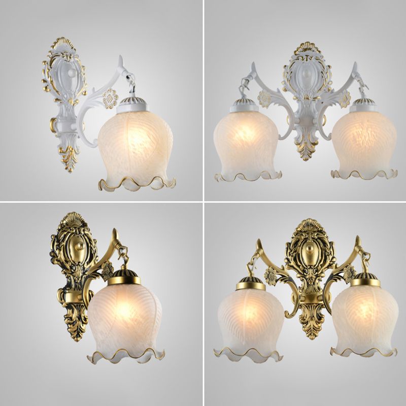 Ray Applique Fleur Vintage, Métal/Verre, Blanc/Bronze, Salon - Neutralighting