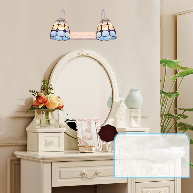 Tiffany Applique Murale Fleur Vintage, Métal, Noir/Bleu/Blanc, Salle de Bain - Neutralighting