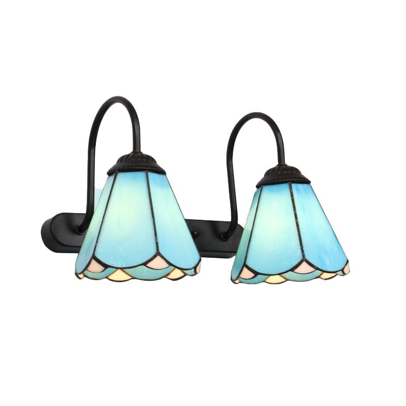 Tiffany Applique Murale Fleur Vintage, Métal, Noir/Bleu/Blanc, Salle de Bain - Neutralighting