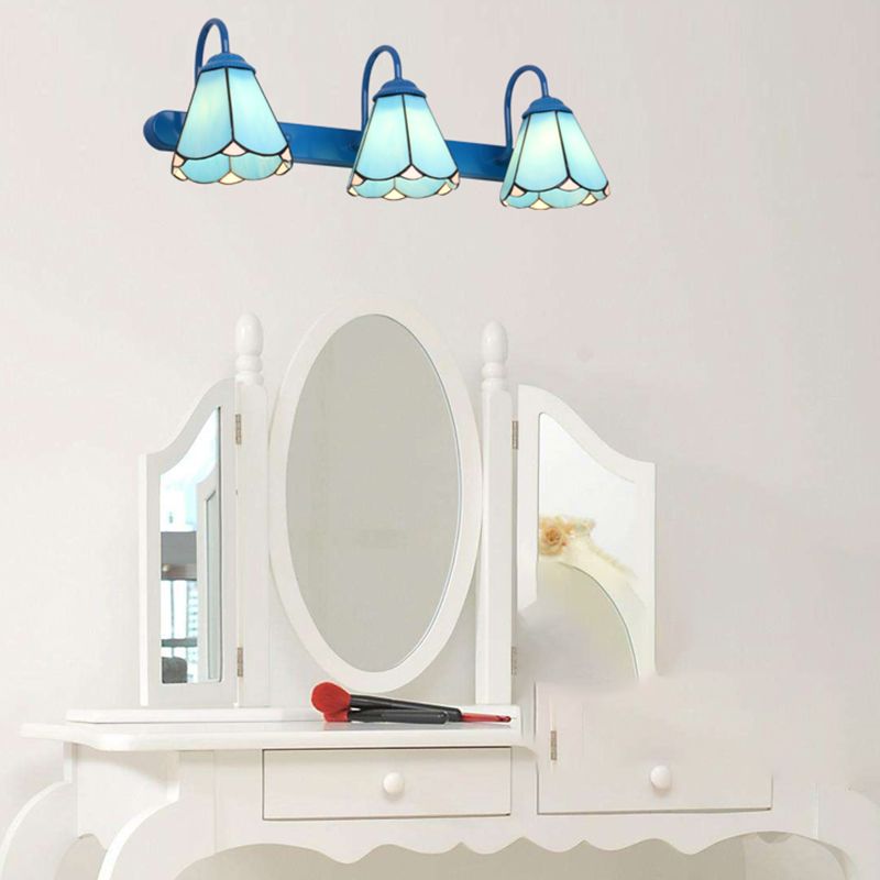 Tiffany Applique Murale Fleur Vintage, Métal, Noir/Bleu/Blanc, Salle de Bain - Neutralighting