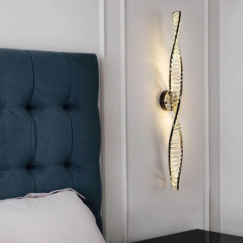 Kristy Applique Murale Spirale Design, Métal/Cristal, Noir/Or, Chambre - Neutralighting