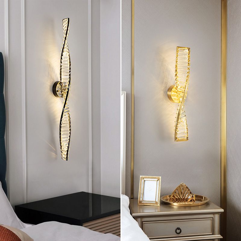 Kristy Applique Murale Spirale Design, Métal/Cristal, Noir/Or, Chambre - Neutralighting