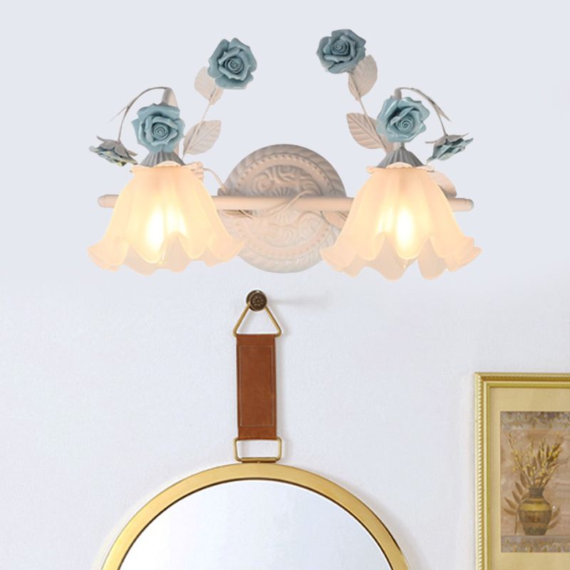 Ray Applique Murale Miroir de Forme de Fleur Vintage, Métal/Verre, Rose/Bleu, Salon - Neutralighting