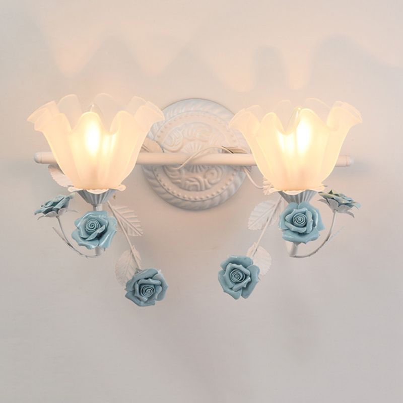 Ray Applique Murale Miroir de Forme de Fleur Vintage, Métal/Verre, Rose/Bleu, Salon - Neutralighting