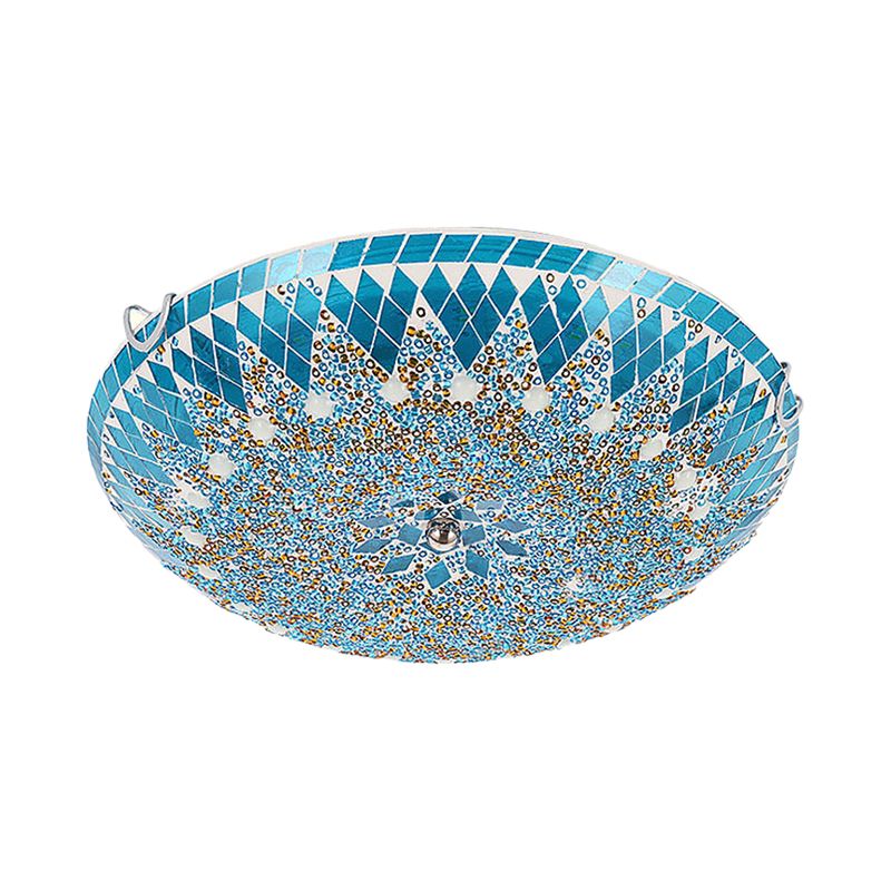 Tiffany Plafonnier Dôme Méditerranéen, Verre, Bleu/Jaune/Blanc, Salon - Neutralighting
