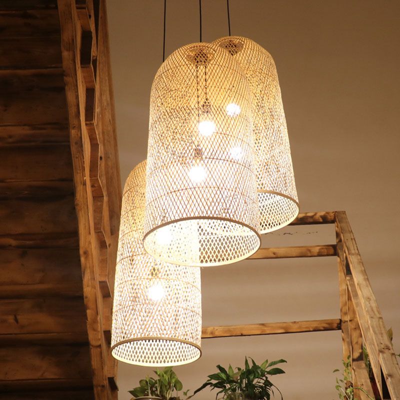 Ritta Design Italien Luminaires Suspensions Dôme Vintage Bamboo Bois Chambre à Coucher - Neutralighting