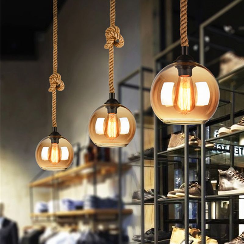 Valentina Vintage LED Suspension Verre Métal Corde de Chanvre Salon - Neutralighting