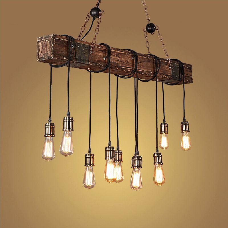 Silva Vintage LED Suspension Marron Bois Verre Salle à manger Salon - Neutralighting