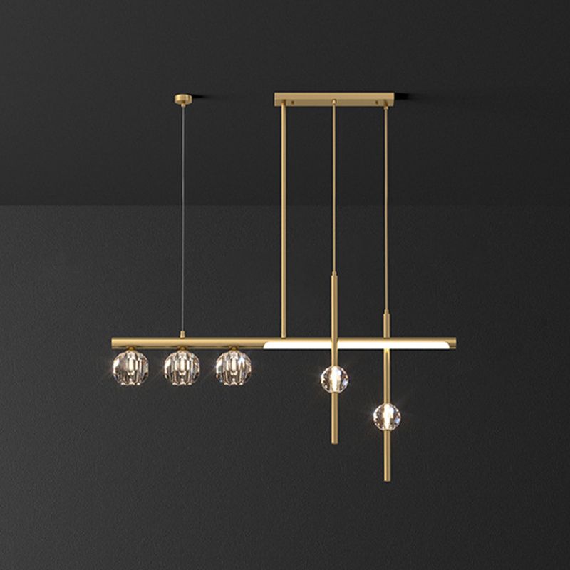 Kristy Suspension Linéaire/Sphère Moderne, Métal/Cristal, Doré, Salle à Manger - Neutralighting