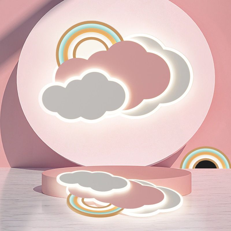 Aria Plafonnier Nuage Moderne, Métal/Acrylique, Blanc/Rose, Salon