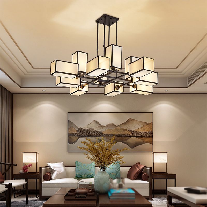 Arisha Lustre Carré Contemporain, Metal/Tissu, Noir/Or, Chambre - Neutralighting