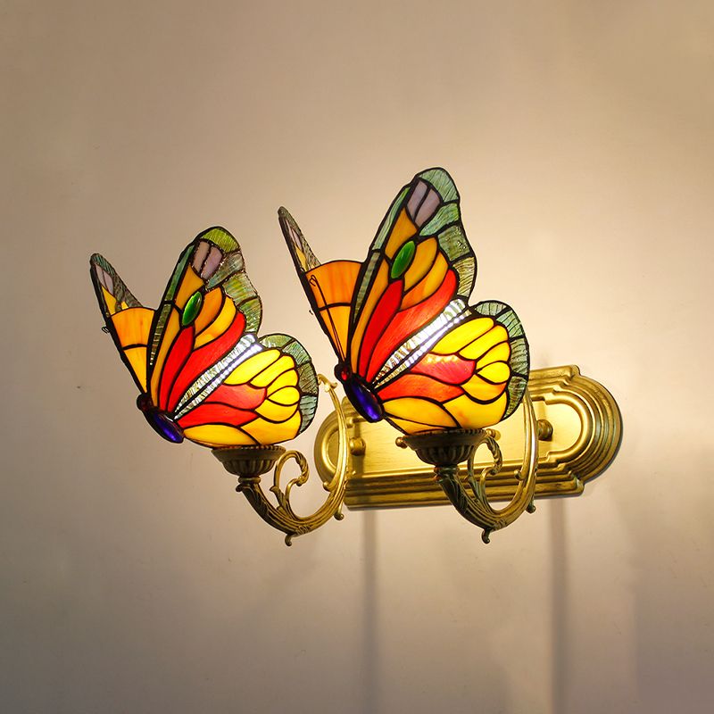 Arisha Applique Murale Papillon Tiffany, Métal/Verre, Bleu/Rouge/Multi-Couleurs/Bleu Clair - Neutralighting