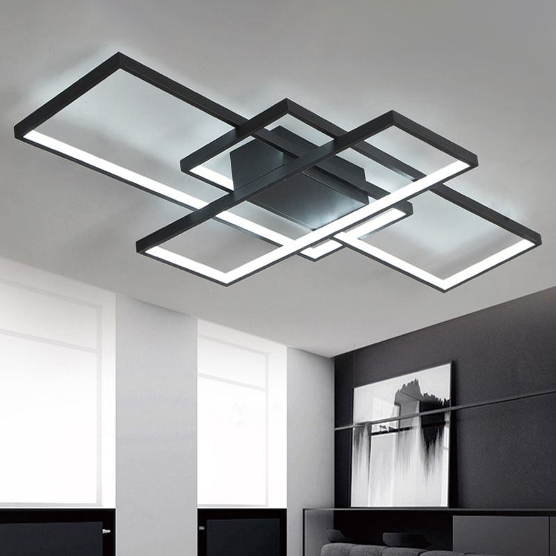 Arisha Plafonnier Rectangle Moderne, Métal/Gel de Silice, Noir/Blanc, Salon - Neutralighting