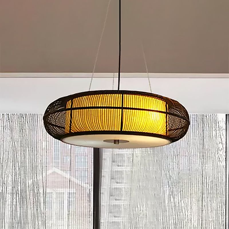 Muto Ronde LED Suspension Noir Métal/Bois Salle à manger Salon - Neutralighting