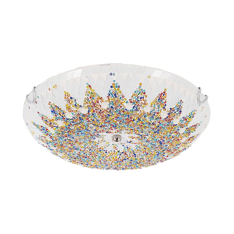 Tiffany Plafonnier Dôme Méditerranéen, Verre, Bleu/Jaune/Blanc, Salon - Neutralighting
