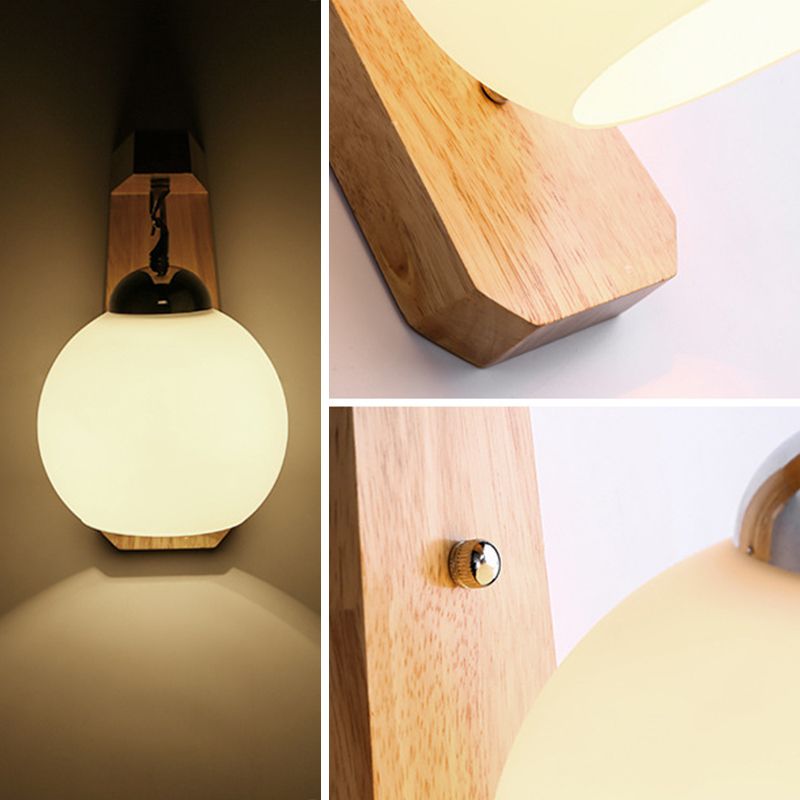 Muto Applique Globe Scandinave, Bois/Verre/Métal, Beige, Salon - Neutralighting