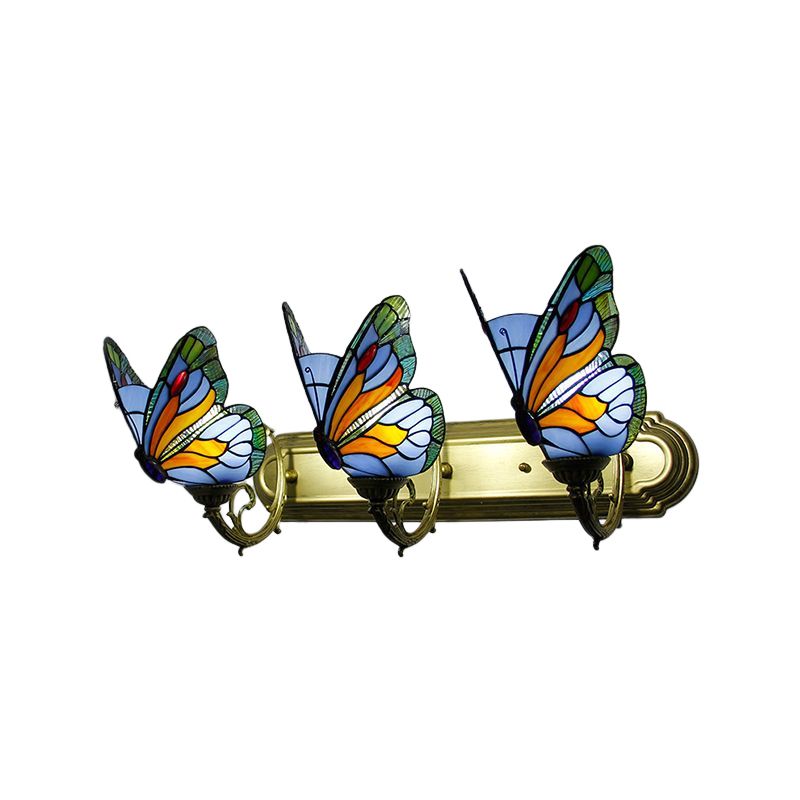 Arisha Applique Murale Papillon Tiffany, Métal/Verre, Bleu/Rouge/Multi-Couleurs/Bleu Clair - Neutralighting