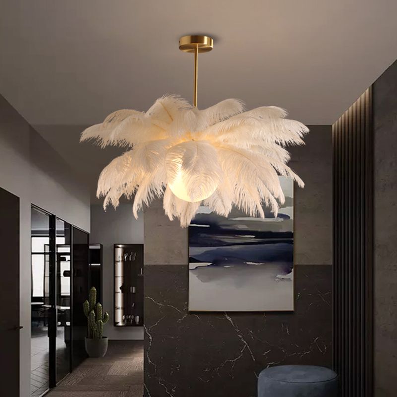 O'Moore Lustre Fleur Naturel Verre/Plume Blanc Salon