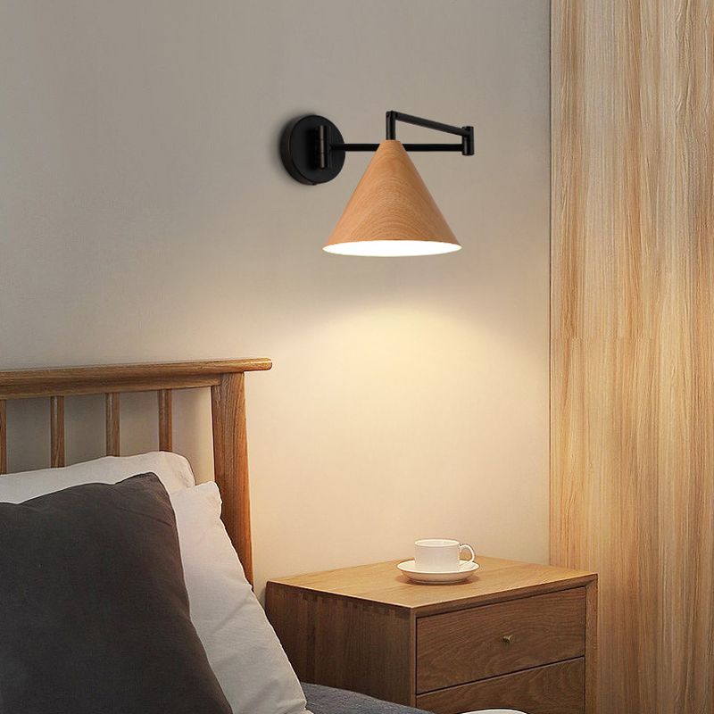 Muto Applique Murale Ajustable Conique, Métal, Marron/Bois, Chambre - Neutralighting