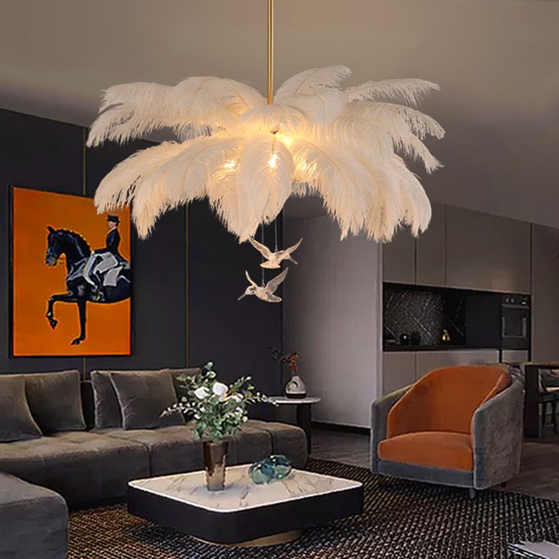 O'Moore Lustre Fleur Naturel Verre/Plume Blanc Salon