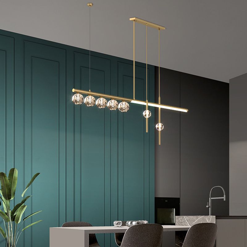 Kristy Suspension Linéaire/Sphère Moderne, Métal/Cristal, Doré, Salle à Manger - Neutralighting