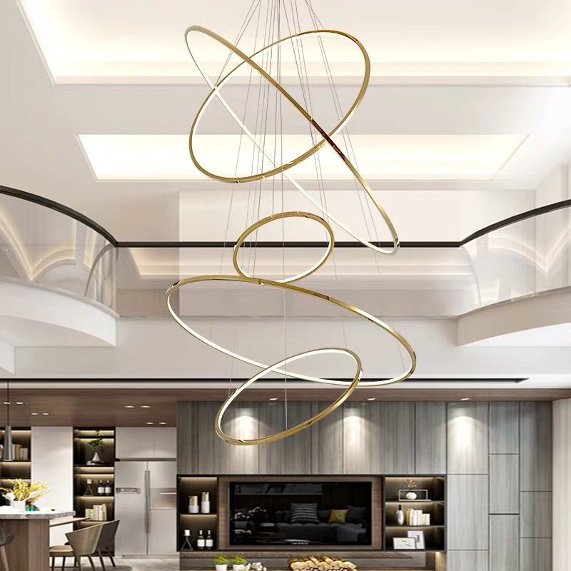 Arisha Grande Design LED Luminaires Suspensions Anneau Moderne Acrylique Doré Salon - Neutralighting