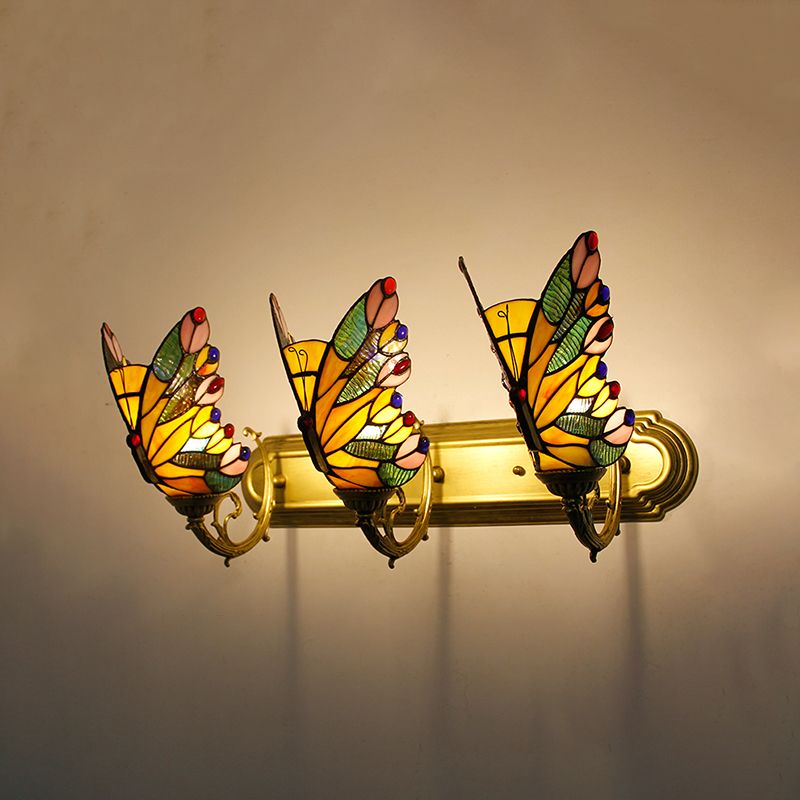 Arisha Applique Murale Papillon Tiffany, Métal/Verre, Bleu/Rouge/Multi-Couleurs/Bleu Clair - Neutralighting