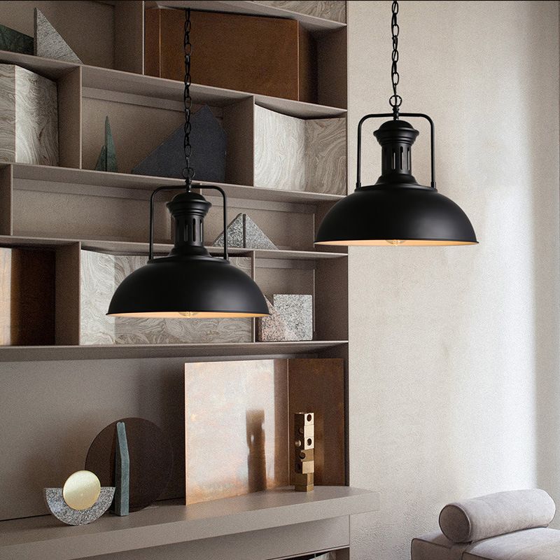 Silva Suspension Dôme Industrielle, Métal, Noir/Noir Blanc/Rouille, Salon - Neutralighting