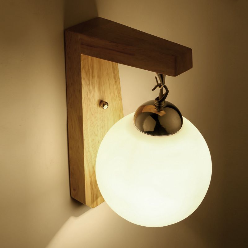 Muto Applique Globe Scandinave, Bois/Verre/Métal, Beige, Salon - Neutralighting