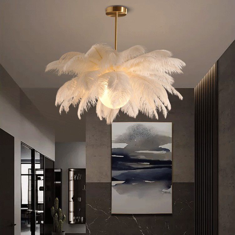 O'Moore Lustre Fleur Naturel Verre/Plume Blanc Salon