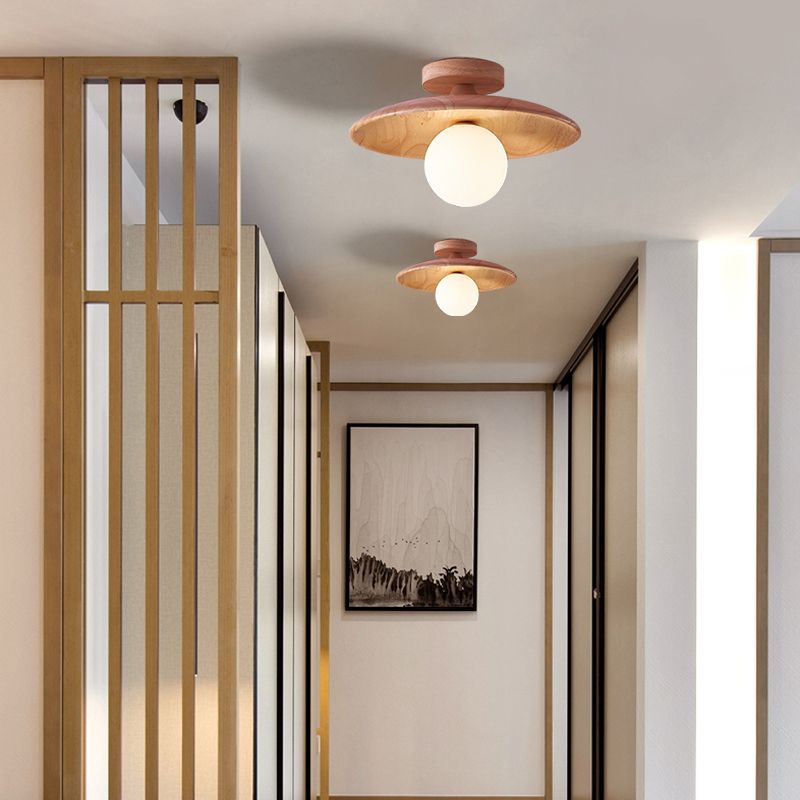 Oaki Plafonnier Bol Moderne. Bois/Verre. Bois/Noyer. Salon - Neutralighting