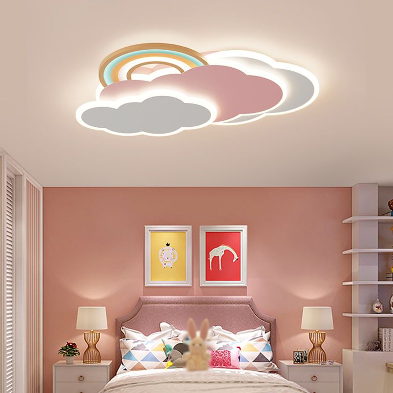 Aria Plafonnier Nuage Moderne, Métal/Acrylique, Blanc/Rose, Salon