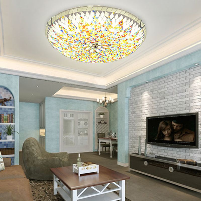 Tiffany Plafonnier Dôme Méditerranéen, Verre, Bleu/Jaune/Blanc, Salon - Neutralighting