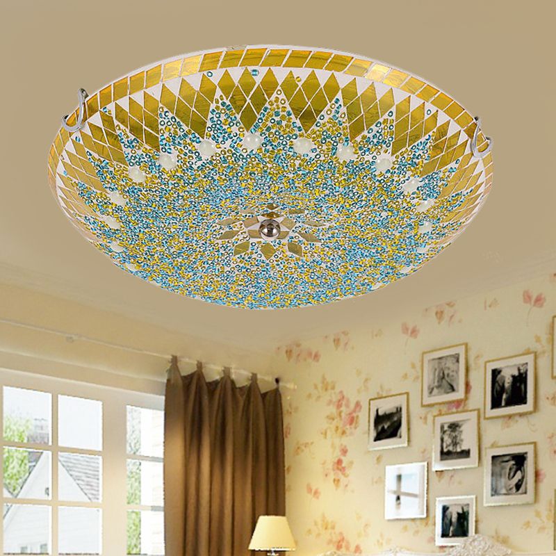 Tiffany Plafonnier Dôme Méditerranéen, Verre, Bleu/Jaune/Blanc, Salon - Neutralighting